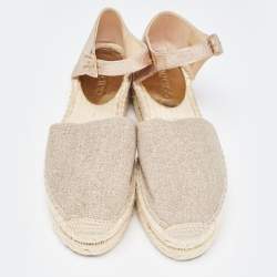 Pre Owned Jimmy Choo Metallic Leather and Glitter Canvas Espadrille Platform Ankle Strap Pumps Size 39