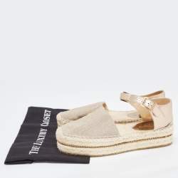 Pre Owned Jimmy Choo Metallic Leather and Glitter Canvas Espadrille Platform Ankle Strap Pumps Size 39