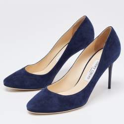 Pre Owned Jimmy Choo Navy Blue Suede Pointed Toe Pumps Size 39