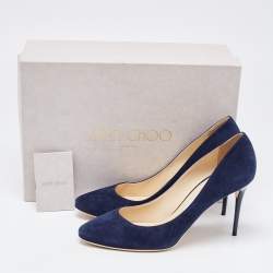 Pre Owned Jimmy Choo Navy Blue Suede Pointed Toe Pumps Size 39