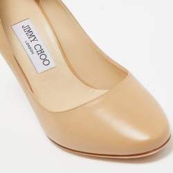 Pre Owned Jimmy Choo Beige Leather Round Toe Pumps Size 39