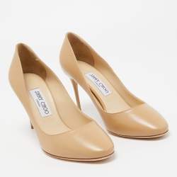 Pre Owned Jimmy Choo Beige Leather Round Toe Pumps Size 39