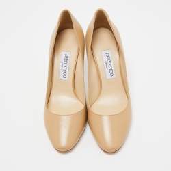 Pre Owned Jimmy Choo Beige Leather Round Toe Pumps Size 39