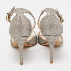Pre Owned Jimmy Choo Gold Glitter Annie Ankle Strap Sandals Size 35.5