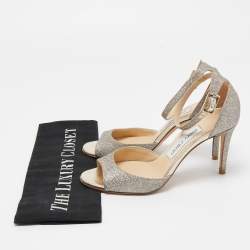 Pre Owned Jimmy Choo Gold Glitter Annie Ankle Strap Sandals Size 35.5