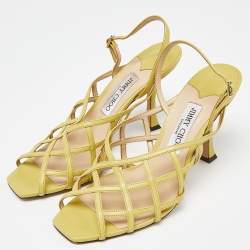 مملوكة مسبقًا Jimmy Choo Yellow Leather Saila Slingback Sandals Size 40