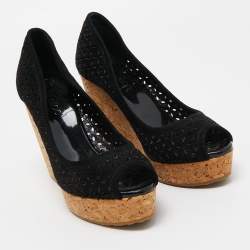 مملوكة مسبقًا Jimmy Choo Black Suede Cork Wedge Pumps Size 37