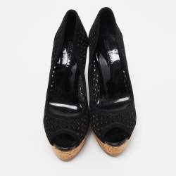 مملوكة مسبقًا Jimmy Choo Black Suede Cork Wedge Pumps Size 37