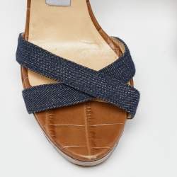 Jimmy Choo Navy Blue Denim Vamp Platform Sandals Size 38