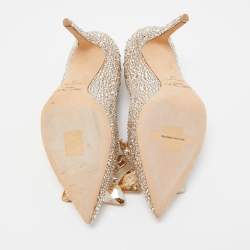 Pre Owned Jimmy Choo Gold Satin Alia Crystal Embellished Pointed Toe Pumps Size 38