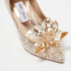 Pre Owned Jimmy Choo Gold Satin Alia Crystal Embellished Pointed Toe Pumps Size 38