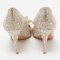 Pre Owned Jimmy Choo Gold Satin Alia Crystal Embellished Pointed Toe Pumps Size 38
