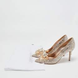 Pre Owned Jimmy Choo Gold Satin Alia Crystal Embellished Pointed Toe Pumps Size 38