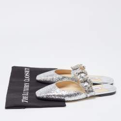 مملوكة مسبقًا Jimmy Choo Silver Glitter Slide Flats Size 38.5