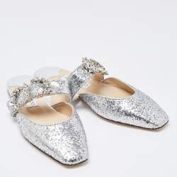 مملوكة مسبقًا Jimmy Choo Silver Glitter Slide Flats Size 38.5