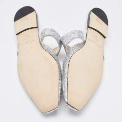 مملوكة مسبقًا Jimmy Choo Silver Glitter Slide Flats Size 38.5