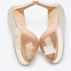 Pre Owned Jimmy Choo Silver/Gold Glitter Luna Peep Toe Pumps Size 36