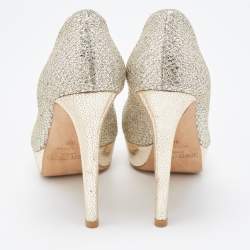 Pre Owned Jimmy Choo Silver/Gold Glitter Luna Peep Toe Pumps Size 36