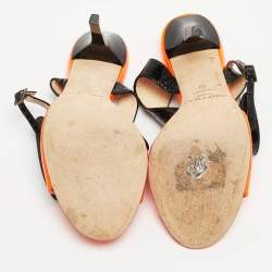 Pre Owned Jimmy Choo Orange/Black Patent Leather Ankle Strap Sandals Size 38