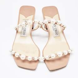 مملوكة مسبقًا Jimmy Choo Beige Leather Amara Slide Sandals Size 34