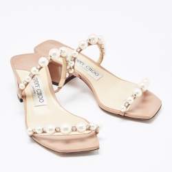 مملوكة مسبقًا Jimmy Choo Beige Leather Amara Slide Sandals Size 34