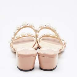 مملوكة مسبقًا Jimmy Choo Beige Leather Amara Slide Sandals Size 34
