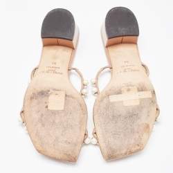 مملوكة مسبقًا Jimmy Choo Beige Leather Amara Slide Sandals Size 34