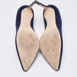 Pre Owned Jimmy Choo Navy Blue Suede Romy Pointed Toe Pumps Size 38.5