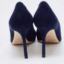 Pre Owned Jimmy Choo Navy Blue Suede Romy Pointed Toe Pumps Size 38.5