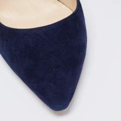 Pre Owned Jimmy Choo Navy Blue Suede Romy Pointed Toe Pumps Size 38.5