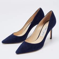 Pre Owned Jimmy Choo Navy Blue Suede Romy Pointed Toe Pumps Size 38.5