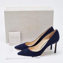 Pre Owned Jimmy Choo Navy Blue Suede Romy Pointed Toe Pumps Size 38.5