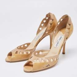 Jimmy Choo Two Tone Patent and Snakeskin Peep Toe D'orsay Pumps Size 40.5 