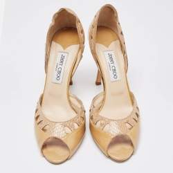 Jimmy Choo Two Tone Patent and Snakeskin Peep Toe D'orsay Pumps Size 40.5 