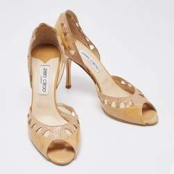 Jimmy Choo Two Tone Patent and Snakeskin Peep Toe D'orsay Pumps Size 40.5 