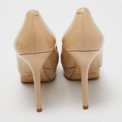 Pre Owned Jimmy Choo Beige Patent Leather Cosmic Platform Pumps Size 37