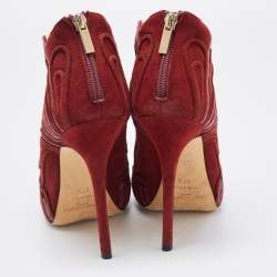 Jimmy Choo Burgundy Suede Cut Out Open Toe Ankle Booties Size 37.5