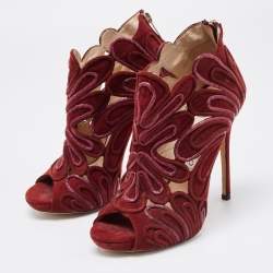 Jimmy Choo Burgundy Suede Cut Out Open Toe Ankle Booties Size 37.5