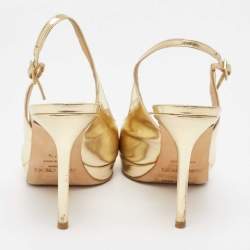 Pre Owned Jimmy Choo Gold Leather Nova Slingback Peep Toe Pumps Size 37.5