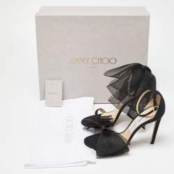Jimmy Choo Black Fabric and Mesh Aveline Ankle-Strap Sandals Size 39