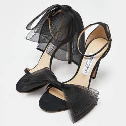 Jimmy Choo Black Fabric and Mesh Aveline Ankle-Strap Sandals Size 39