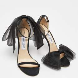 Jimmy Choo Black Fabric and Mesh Aveline Ankle-Strap Sandals Size 39