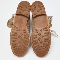 Pre Owned Jimmy Choo Beige Nubuck Youth Buckle Detail Biker Ankle Length Boots Size 38.5