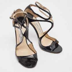 Jimmy Choo Black Patent Lance  Strappy Sandals Size 37.5