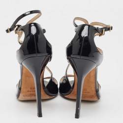 Jimmy Choo Black Patent Lance  Strappy Sandals Size 37.5