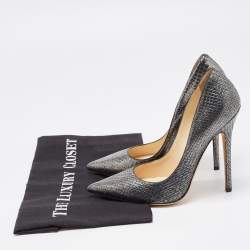 Jimmy Choo Metallic Silver Python Embossed Romy Pumps Size 37