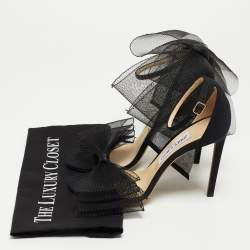 Jimmy Choo Black Fabric and Mesh Aveline Ankle Strap Sandals Size 38.5 