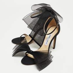 Jimmy Choo Black Fabric and Mesh Aveline Ankle Strap Sandals Size 38.5 