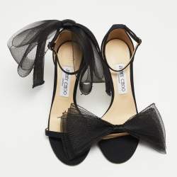 Jimmy Choo Black Fabric and Mesh Aveline Ankle Strap Sandals Size 38.5 