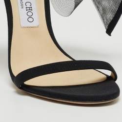 Jimmy Choo Black Fabric and Mesh Aveline Ankle Strap Sandals Size 38.5 